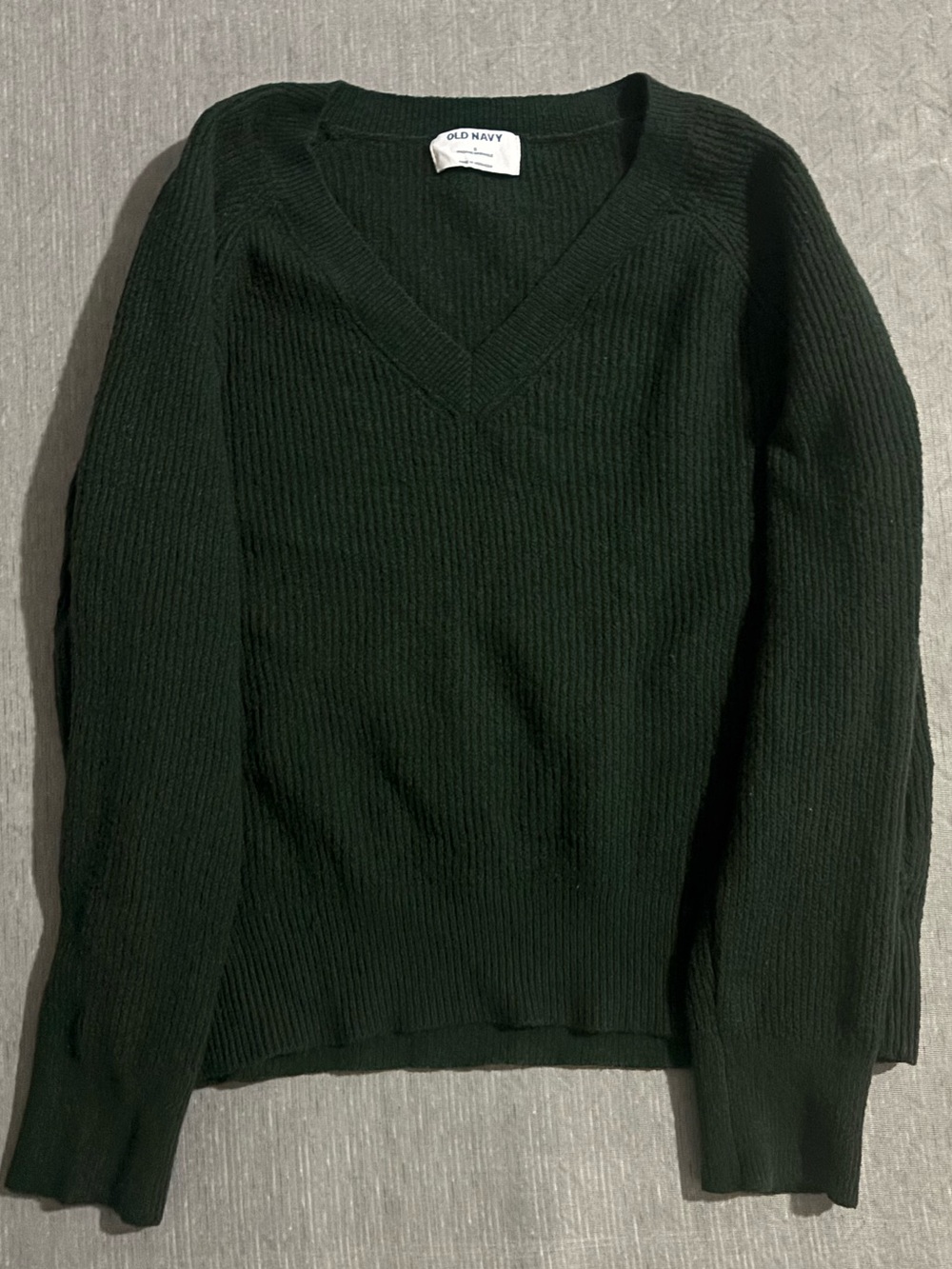 Old Navy Women's Dark Green V-Neck Ribbed Sweater